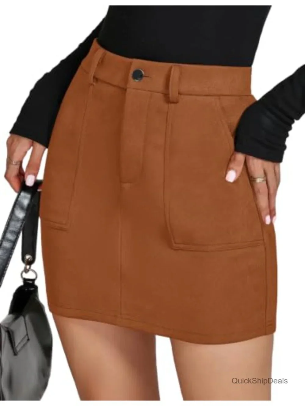 Women's Faux Suede High Waist Pencil Skirt with Pockets